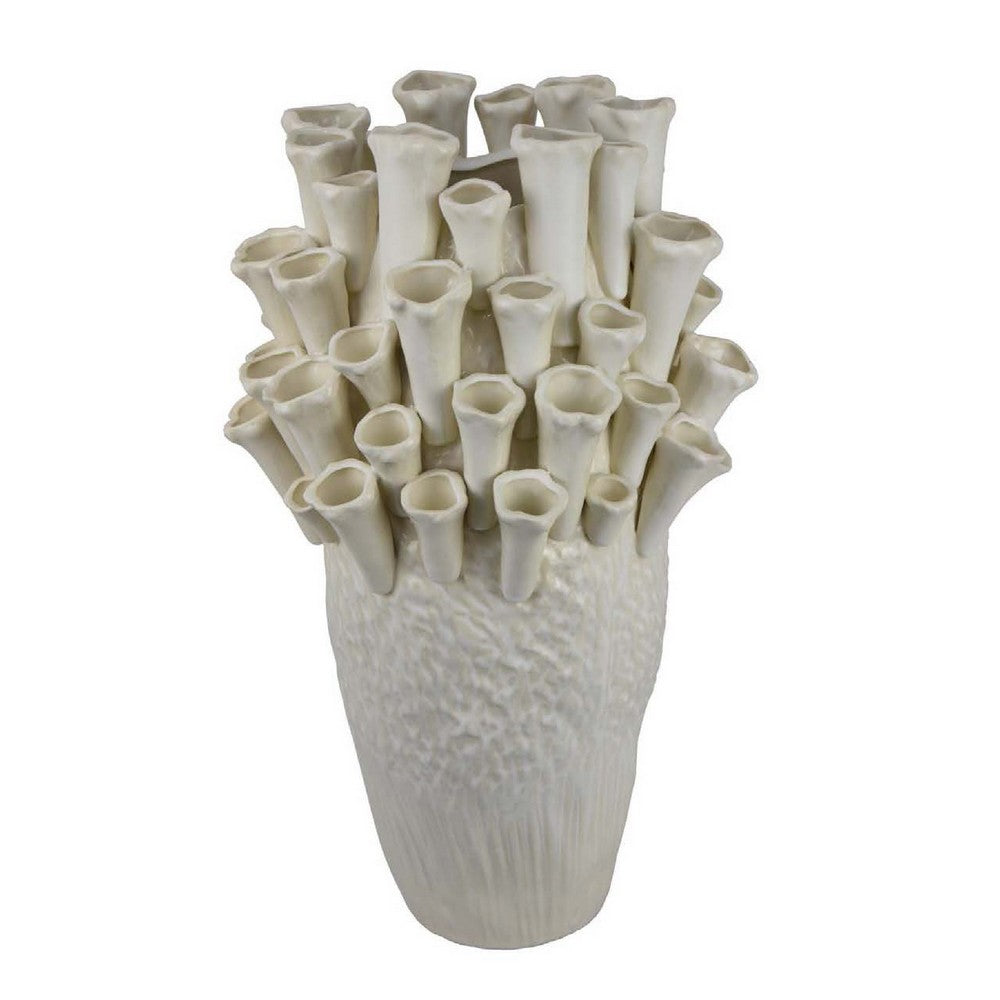 Cior Decorative Vase, Coral Shape Design, 18 Inch White Ceramic Body