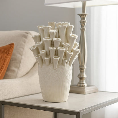 Cior Decorative Vase, Coral Shape Design, 18 Inch White Ceramic Body