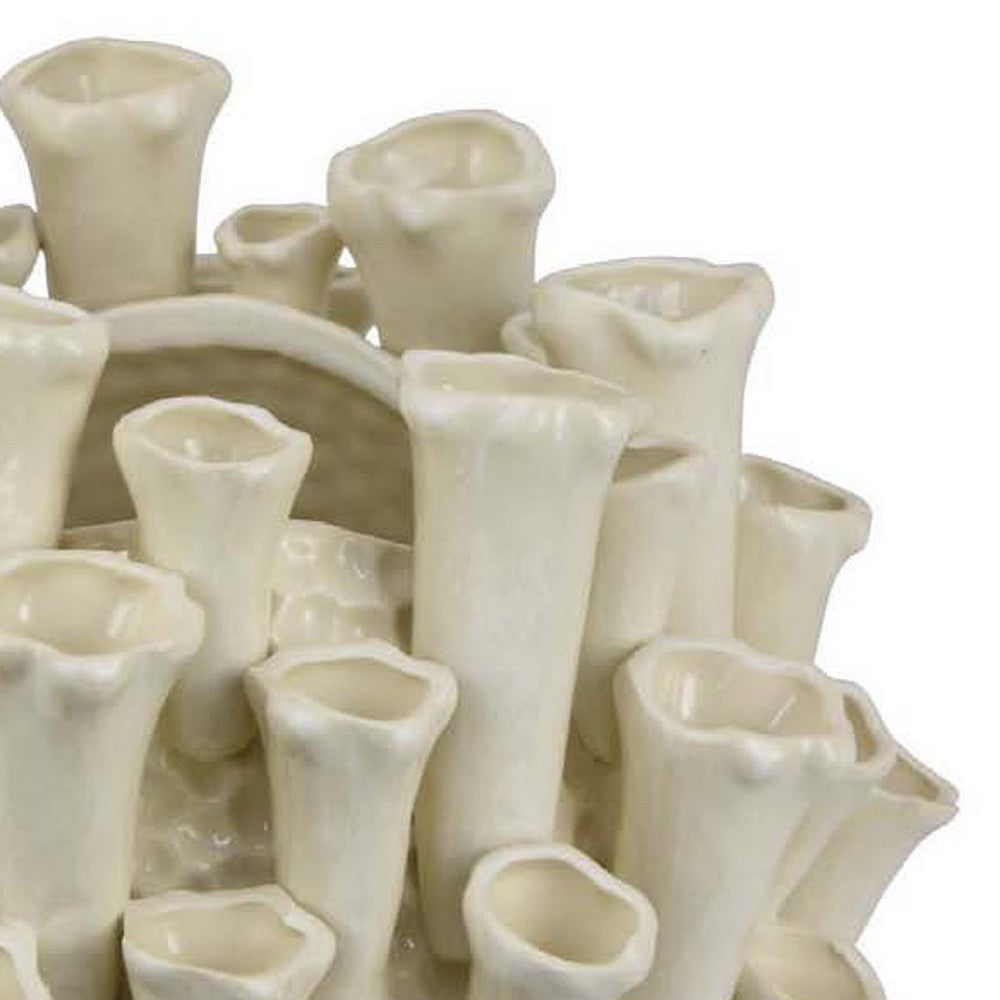 Cior Decorative Vase, Coral Shape Design, 11 Inch White Ceramic Body