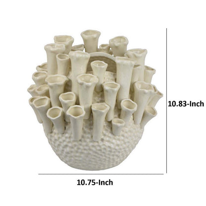 Cior Decorative Vase, Coral Shape Design, 11 Inch White Ceramic Body