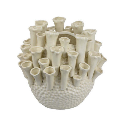 Cior Decorative Vase, Coral Shape Design, 11 Inch White Ceramic Body