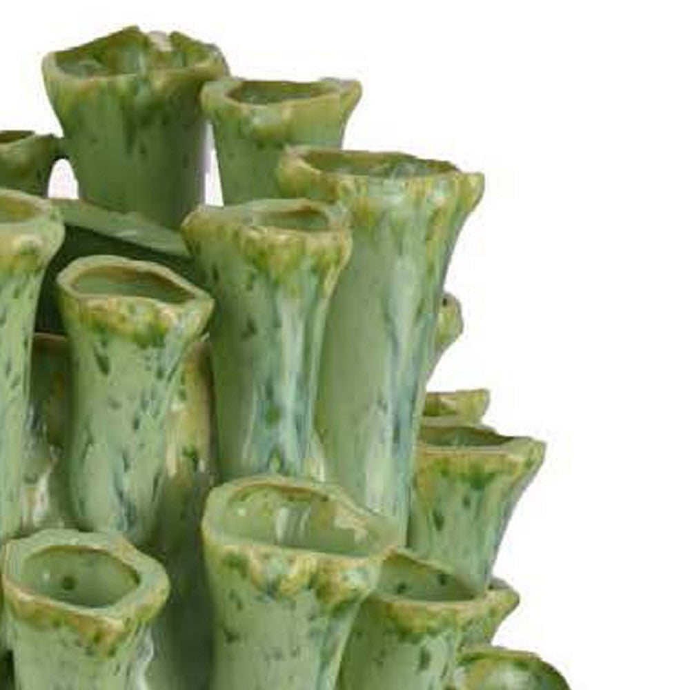 Cior Decorative Vase, Coral Shape Design, 18 Inch Green Ceramic Body