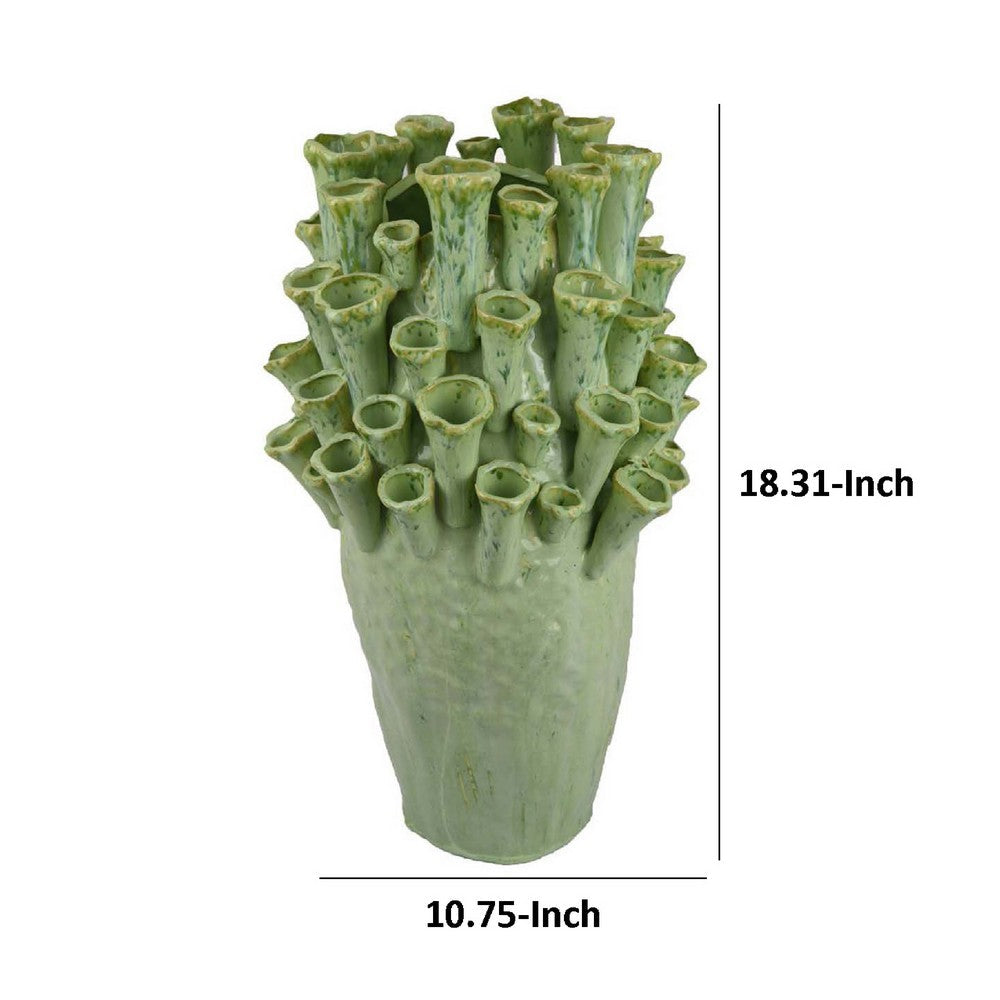 Cior Decorative Vase, Coral Shape Design, 18 Inch Green Ceramic Body