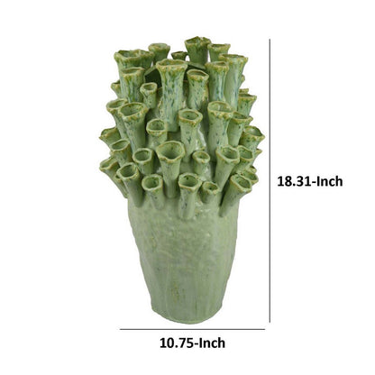 Cior Decorative Vase, Coral Shape Design, 18 Inch Green Ceramic Body
