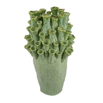 Cior Decorative Vase, Coral Shape Design, 18 Inch Green Ceramic Body
