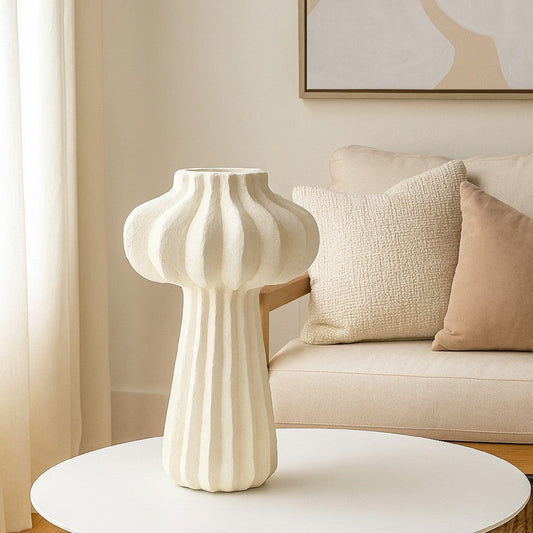 Samo Decorative Vase, Textured Body, Bulb Accent, 18 Inch White Resin