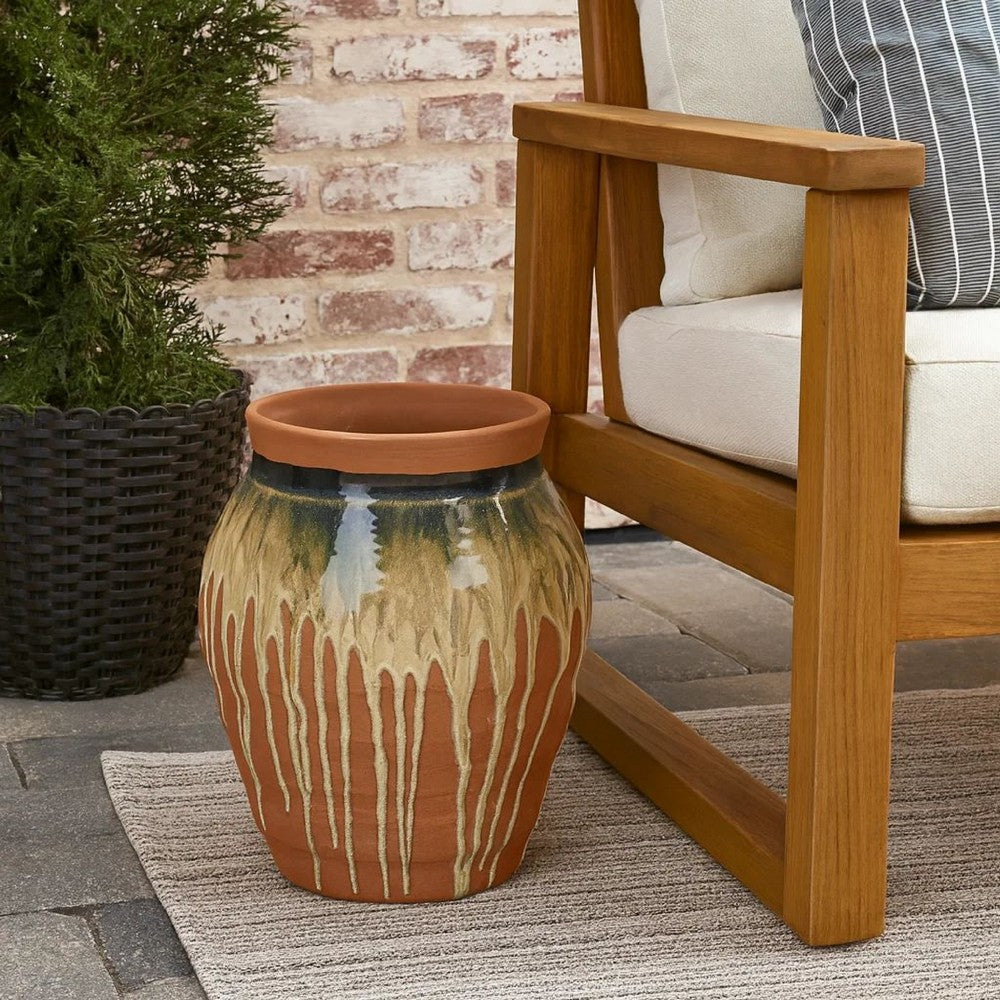 Hino Decorative Vase, Dripping Paint Texture, 13 Inch Brown Ceramic
