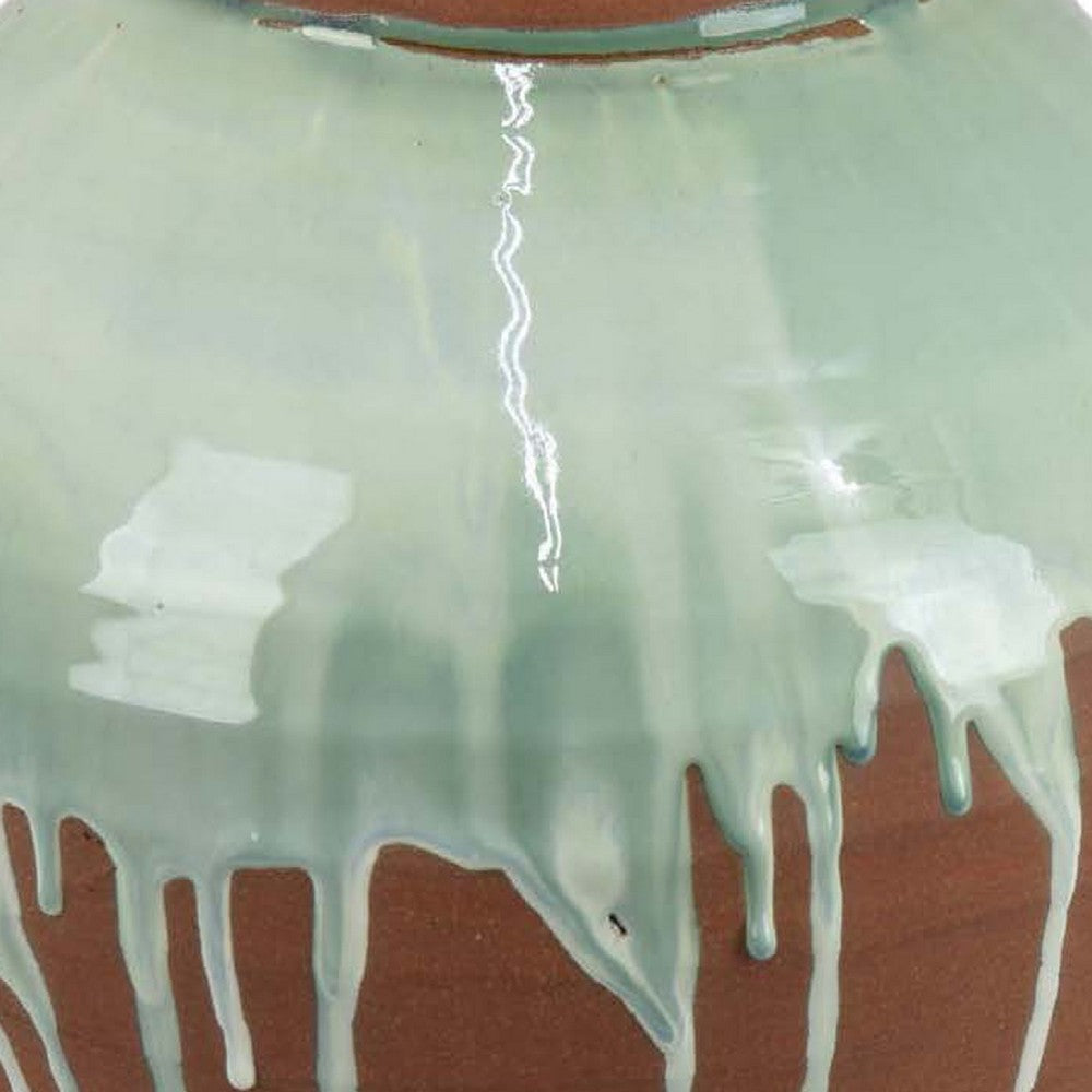 Hino Decorative Vase, 13 Inch Dripping Paint Texture, Brown Ceramic