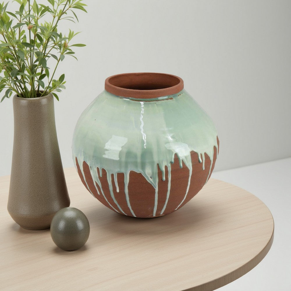 Hino Decorative Vase, 13 Inch Dripping Paint Texture, Brown Ceramic