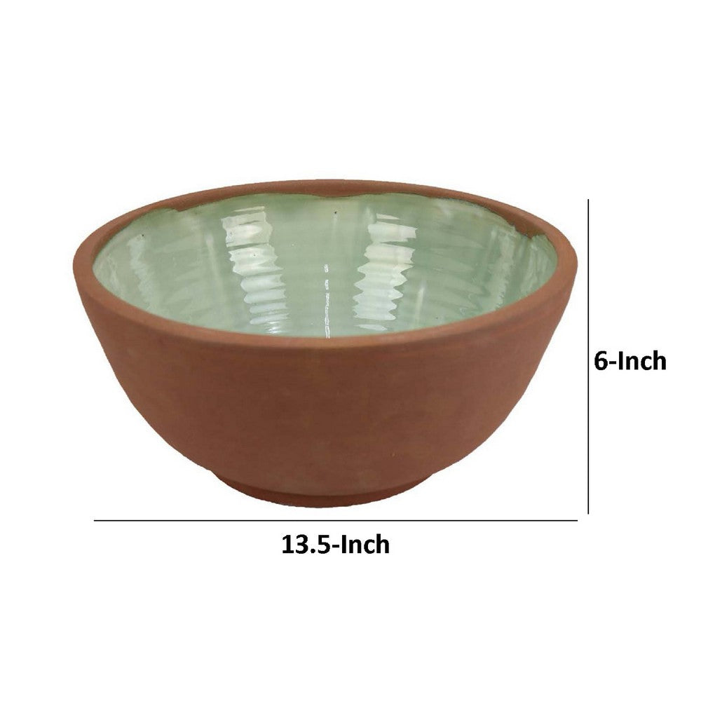 Hino Decorative Bowl, 14 Inch Dripping Paint Texture, Brown Ceramic