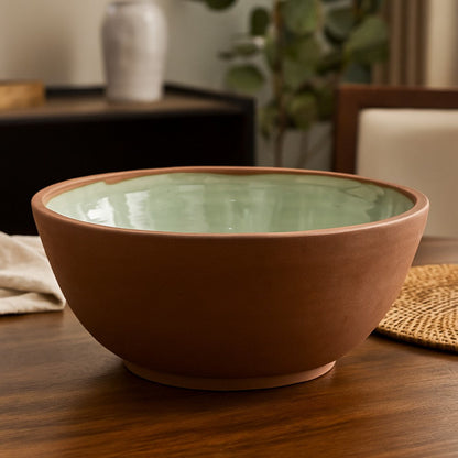 Hino Decorative Bowl, 14 Inch Dripping Paint Texture, Brown Ceramic