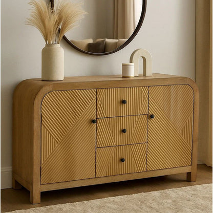 Aki Storage Cabinet Dresser, 3 Drawers and 2 Doors, 47 Inch Brown Wood