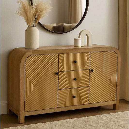 Aki Storage Cabinet Dresser, 3 Drawers and 2 Doors, 47 Inch Brown Wood