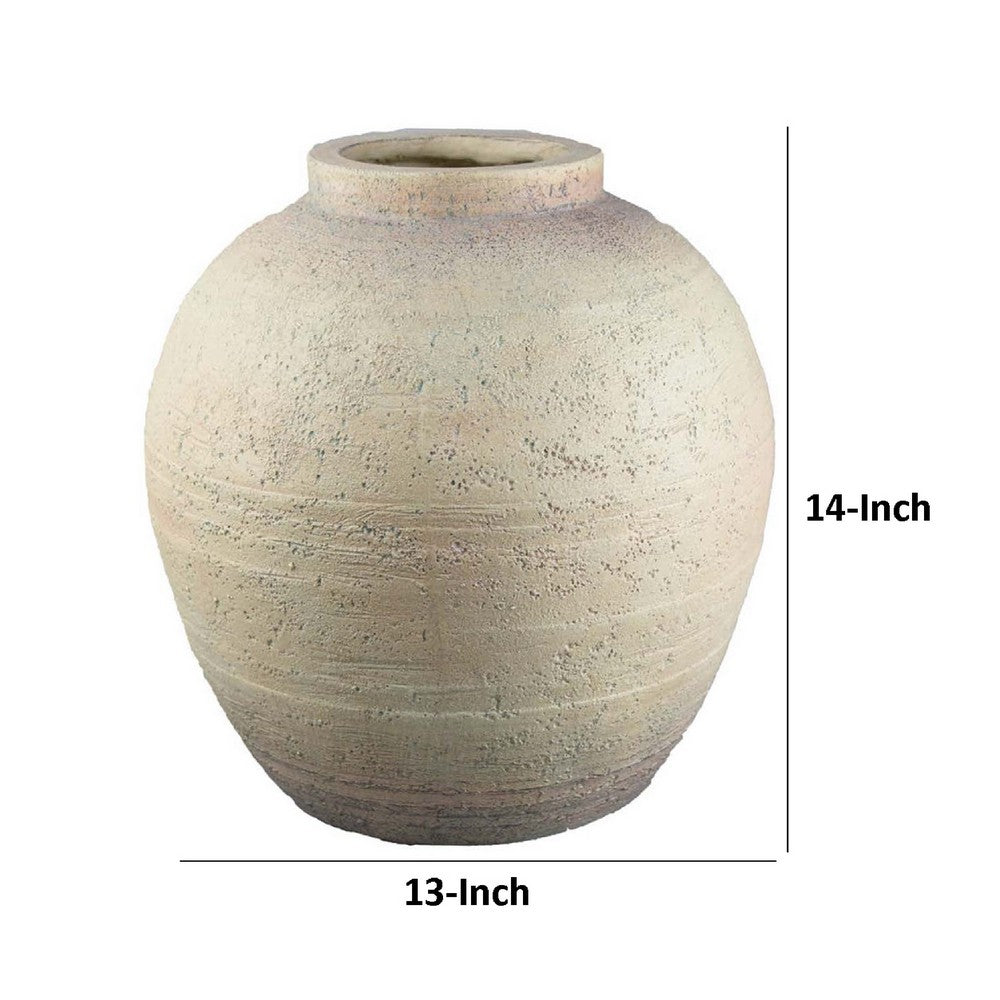 Kilu Decorative Vase, Rugged Texture, 14 Inch Metallic Gray Resin