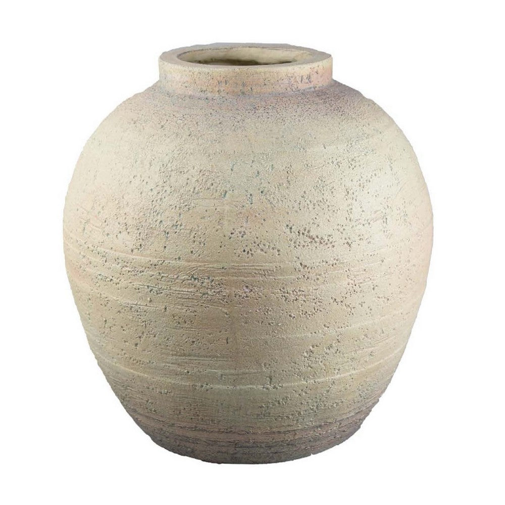 Kilu Decorative Vase, Rugged Texture, 14 Inch Metallic Gray Resin