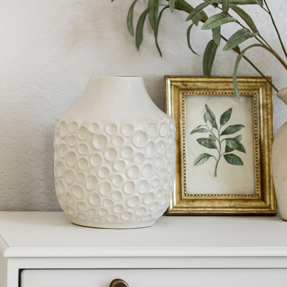 Nian Accent Vase, Off White Ceramic Raised Dimple Texture, 14 Inch