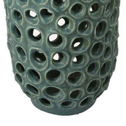 Nian Accent Vase, Green Ceramic, Perforated Rounded Holes, 16 Inch