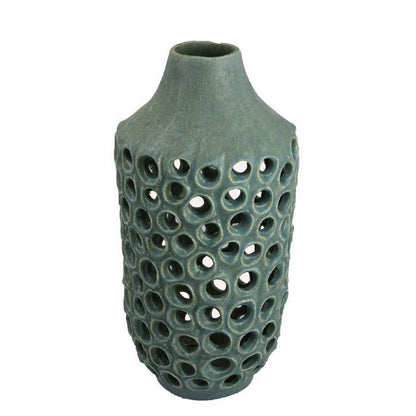 Nian Accent Vase, Green Ceramic, Perforated Rounded Holes, 16 Inch