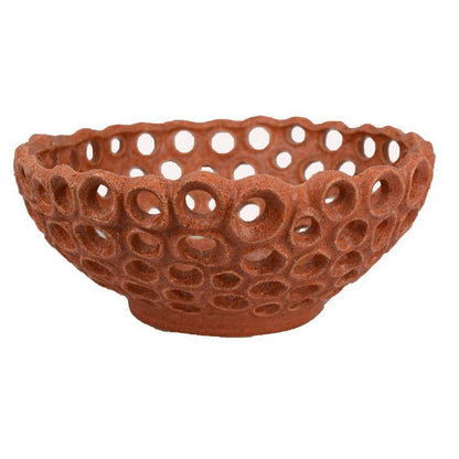 Nian Decorative Bowl, Earthy Brown Ceramic, Perforated Holes, 13 Inch
