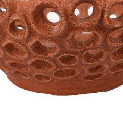 Nian Decorative Bowl, Earthy Brown Ceramic, Perforated Holes, 13 Inch