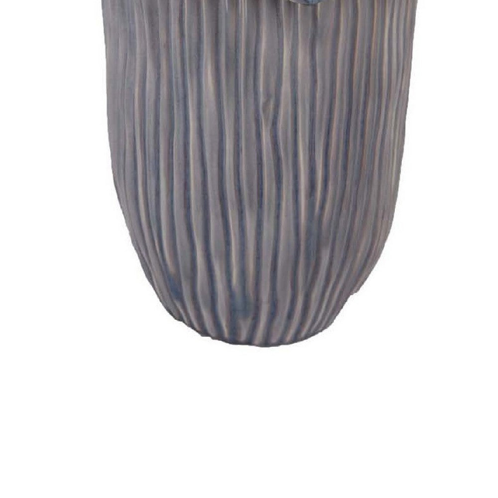 Kiana Decorative Vase, Gray Ceramic Flared Scales Rim Accent, 16 Inch
