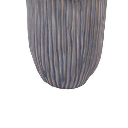 Kiana Decorative Vase, Gray Ceramic Flared Scales Rim Accent, 16 Inch