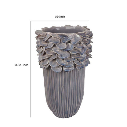 Kiana Decorative Vase, Gray Ceramic Flared Scales Rim Accent, 16 Inch