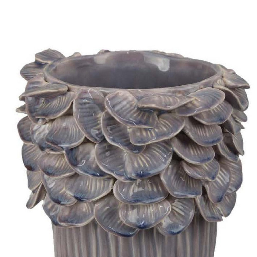 Kiana Decorative Vase, Gray Ceramic Flared Scales Rim Accent, 13 Inch