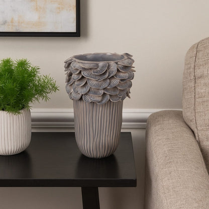 Kiana Decorative Vase, Gray Ceramic Flared Scales Rim Accent, 13 Inch