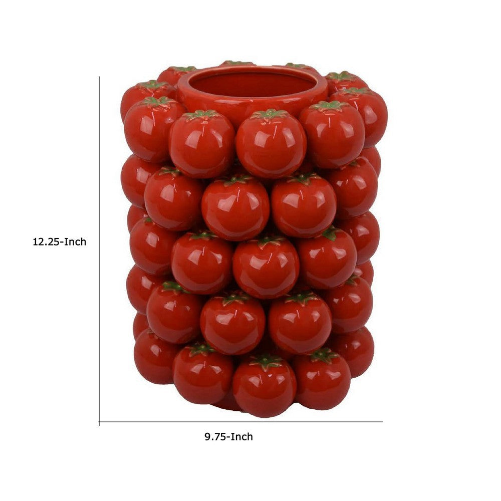 Nyssa Decorative Ceramic Tomato Vase, Green Red Glazed, 12 Inch