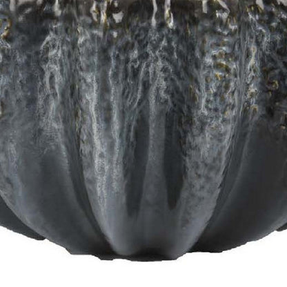 Decorative Bowl, Aqua Gray Ceramic, Fluted Scalloped Sides, 13 Inch