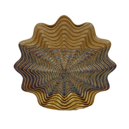 Decorative Vase, Brown, Gray Ceramic, Unique Radial Rosette, 16 Inch