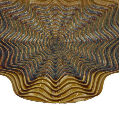 Decorative Vase, Brown, Gray Ceramic, Unique Radial Rosette, 16 Inch