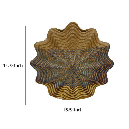 Decorative Vase, Brown, Gray Ceramic, Unique Radial Rosette, 16 Inch