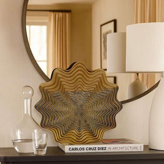 Decorative Vase, Brown, Gray Ceramic, Unique Radial Rosette, 16 Inch