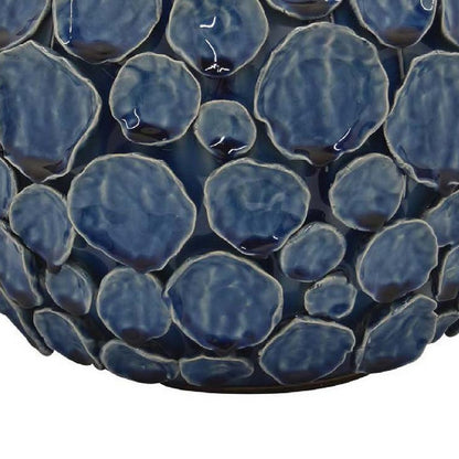 Remus Accent Vase with Raised Pebble Pattern, Glazed Blue Ceramic