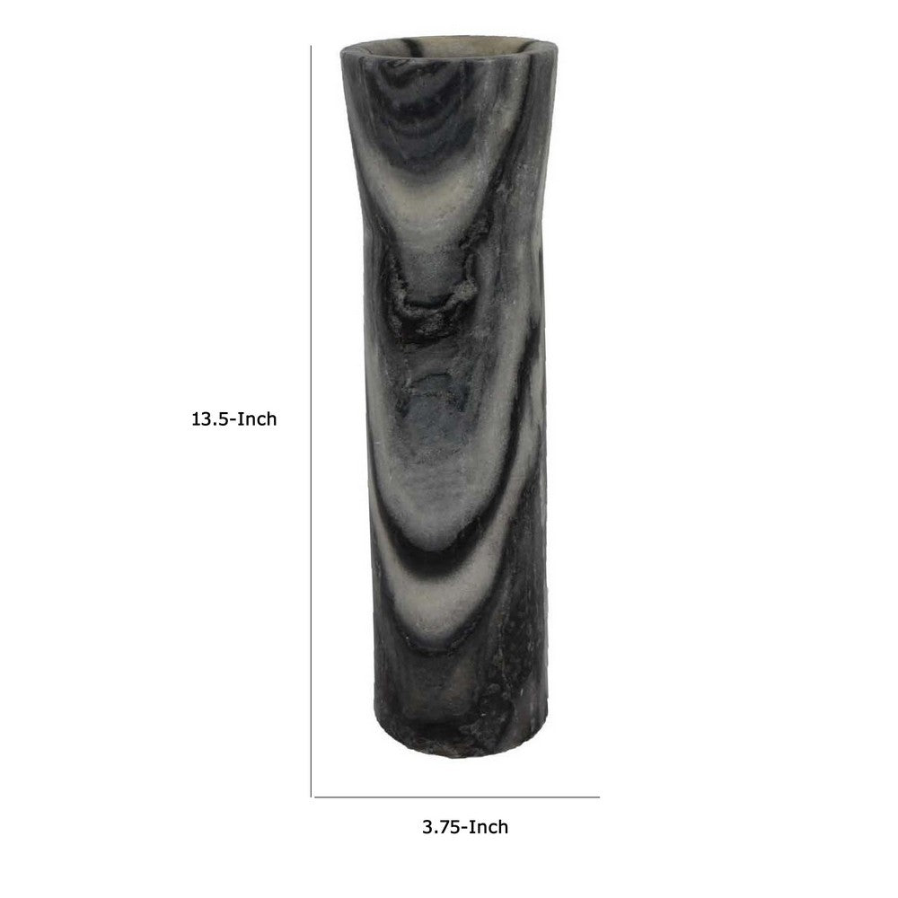 Danny Tall Accent Vase, Natural Stone Pattern Gray Marble 14 Inch