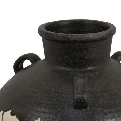 Caleb Accent Vase with Drip Pattern, Angled Handles Black Gray Ceramic