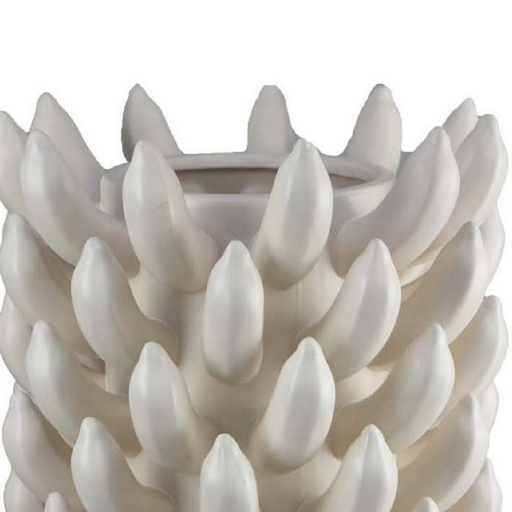 Joseph Accent Vase with Tiered Flame Accents, Ivory Ceramic 17 Inch