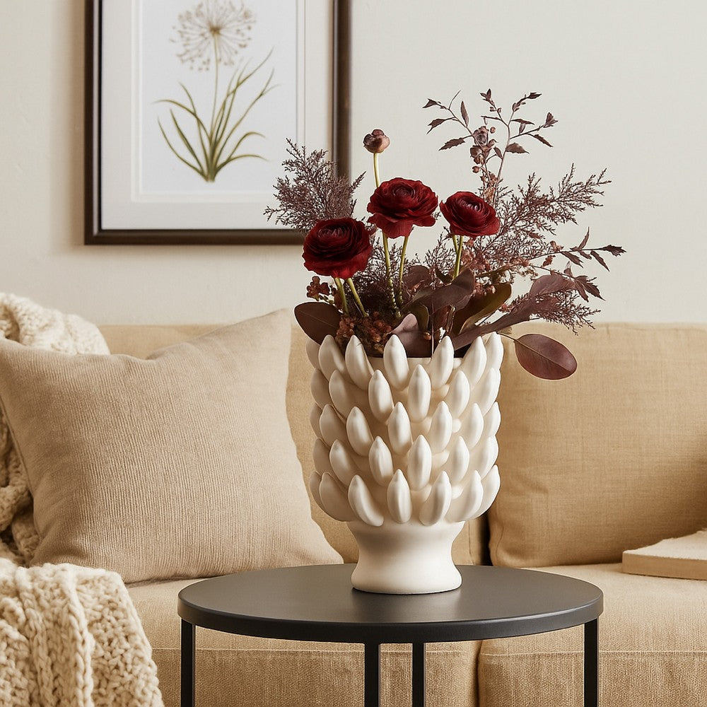 Joseph Accent Vase with Tiered Flame Accents, Ivory Ceramic 17 Inch