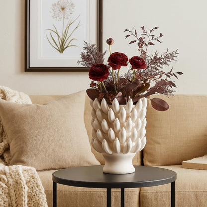 Joseph Accent Vase with Tiered Flame Accents, Ivory Ceramic 17 Inch