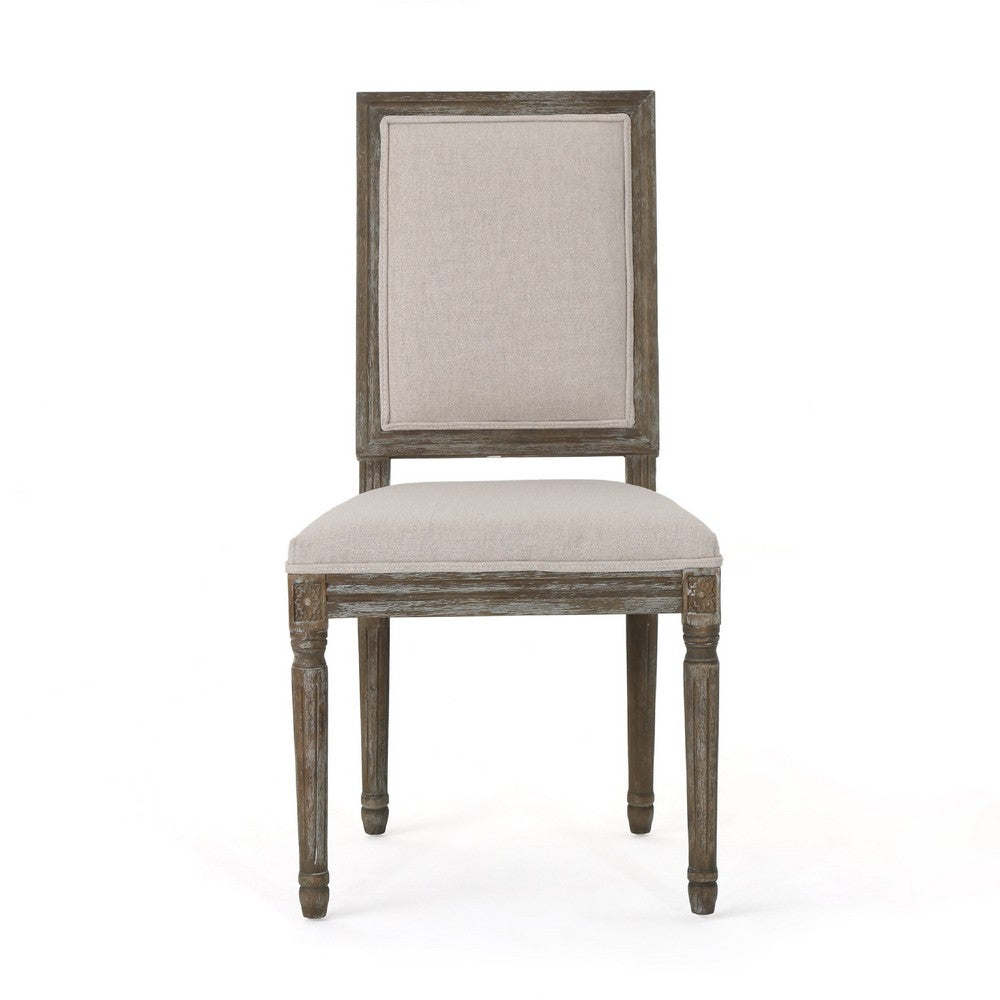 Side Dining Chair Set of 2, Wheat Beige Polyester, Distressed Brown