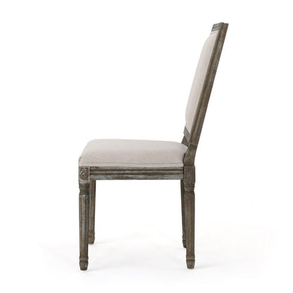 Side Dining Chair Set of 2, Wheat Beige Polyester, Distressed Brown