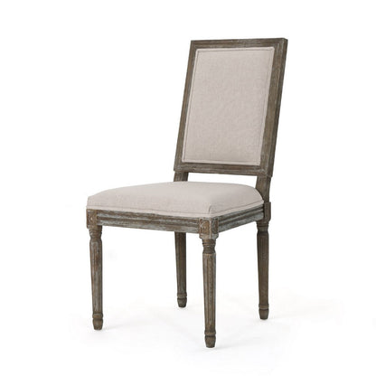 Side Dining Chair Set of 2, Wheat Beige Polyester, Distressed Brown