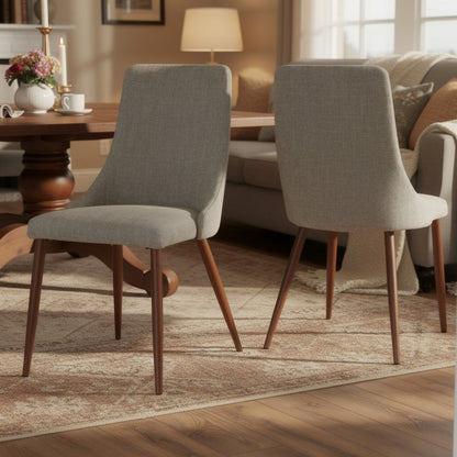 Dining Side Chair Set of 2, Wheat Brown Fabric, Tapered Iron Legs