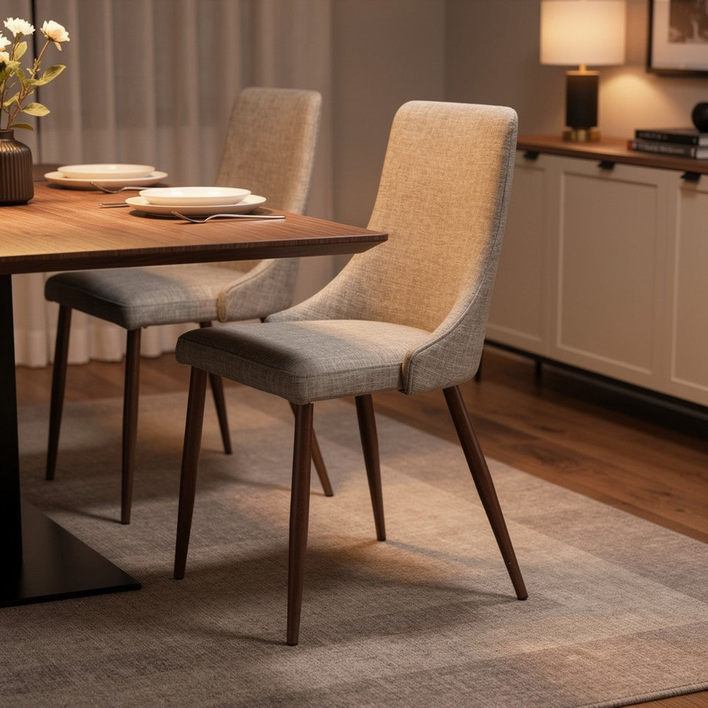 Dining Side Chair Set of 2, Wheat Brown Fabric, Tapered Iron Legs