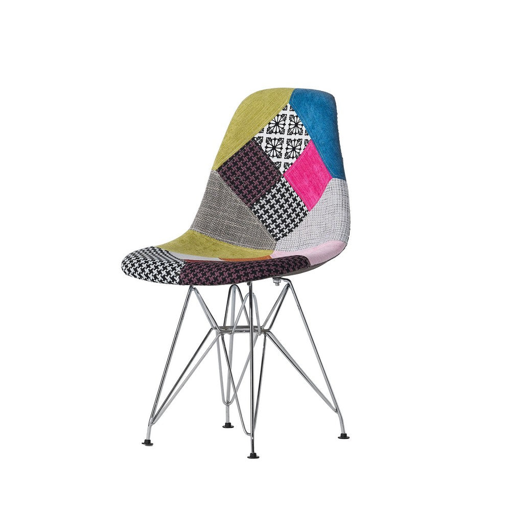 Accent Chair Set of 2, Multicolor Pink Patchwork w Eiffel Metal Base