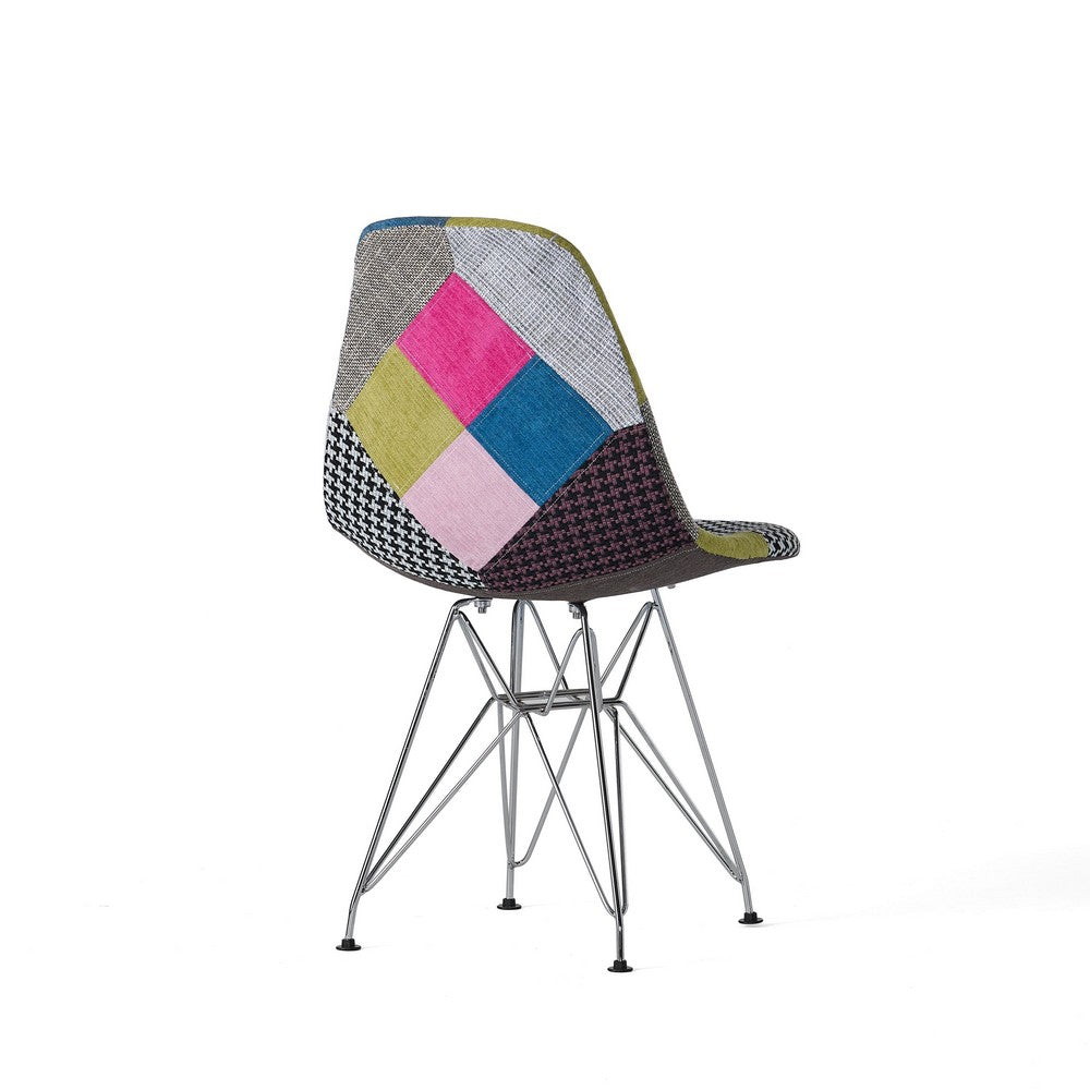 Accent Chair Set of 2, Multicolor Pink Patchwork w Eiffel Metal Base