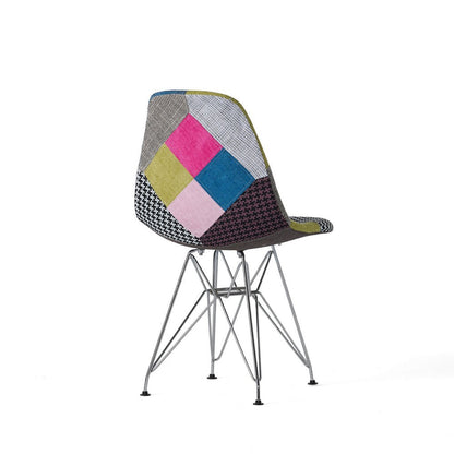 Accent Chair Set of 2, Multicolor Pink Patchwork w Eiffel Metal Base