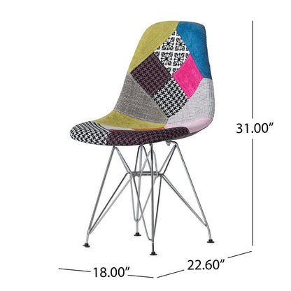 Accent Chair Set of 2, Multicolor Pink Patchwork w Eiffel Metal Base